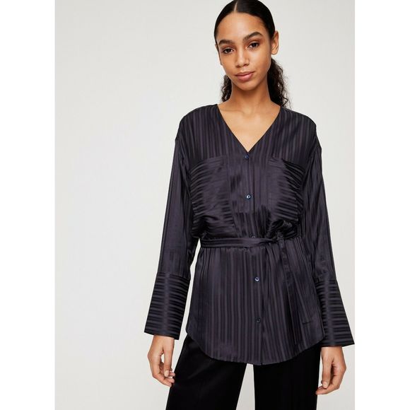 Wilfred Aritzia Zelie Shirt Satin Stripe Black XS - Picture 7 of 7